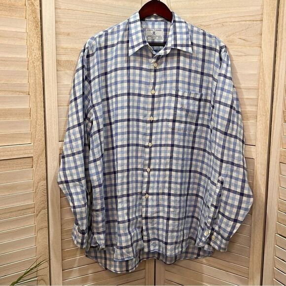 Joseph Turner Linen Button Down Plaid Shirt XL - Picture 1 of 10